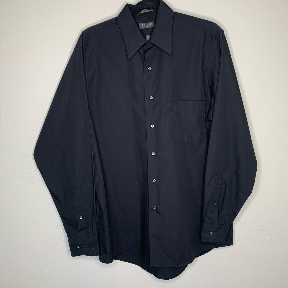 Arrow Poplin Black Long Sleeve Button Up Shirt Sz 15 1/2 34/35